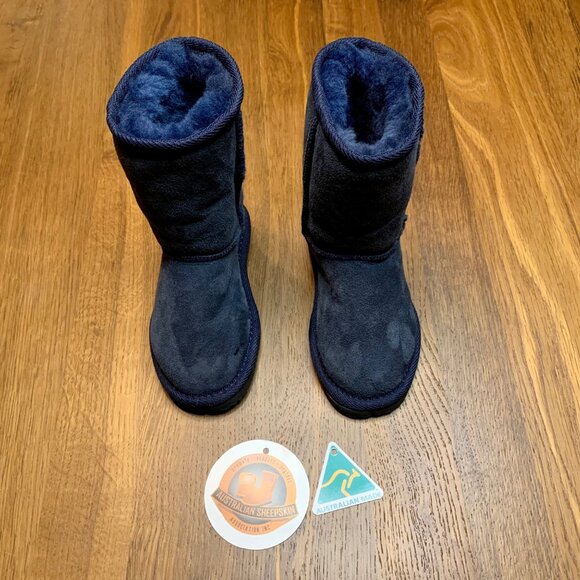 UGG Australian Made Sheepskin Boots Kids 7 Navy Blue Shearling Toddler Boot NEW - Picture 2 of 11